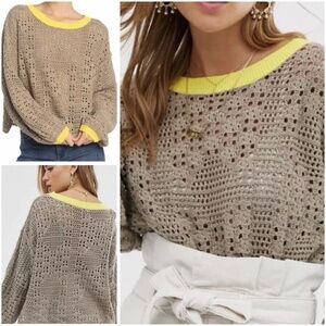 Free People Home Run Crop Knit Sweater Loose Open Weave Crochet Brown Size S